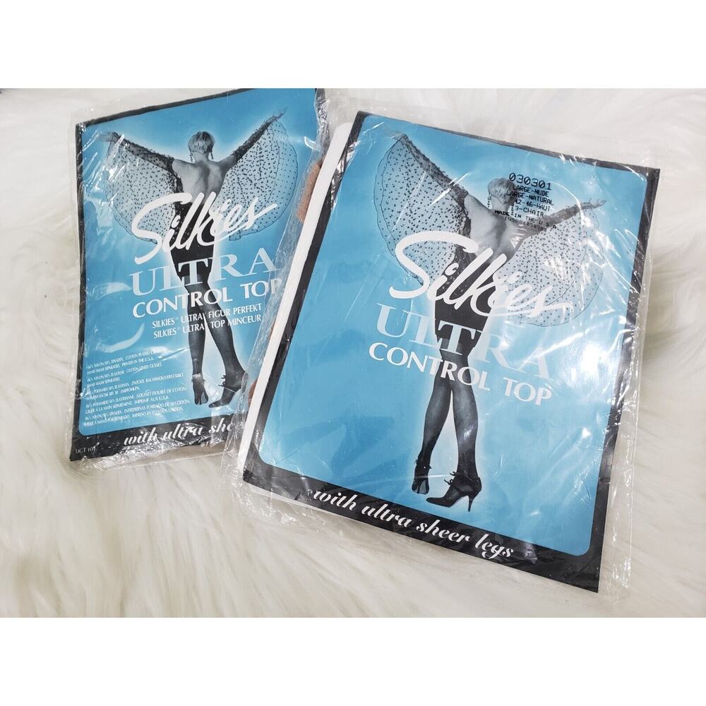 NEW Silkies Ultra Control Top Pantyhose Nude Size Large Set Of 2